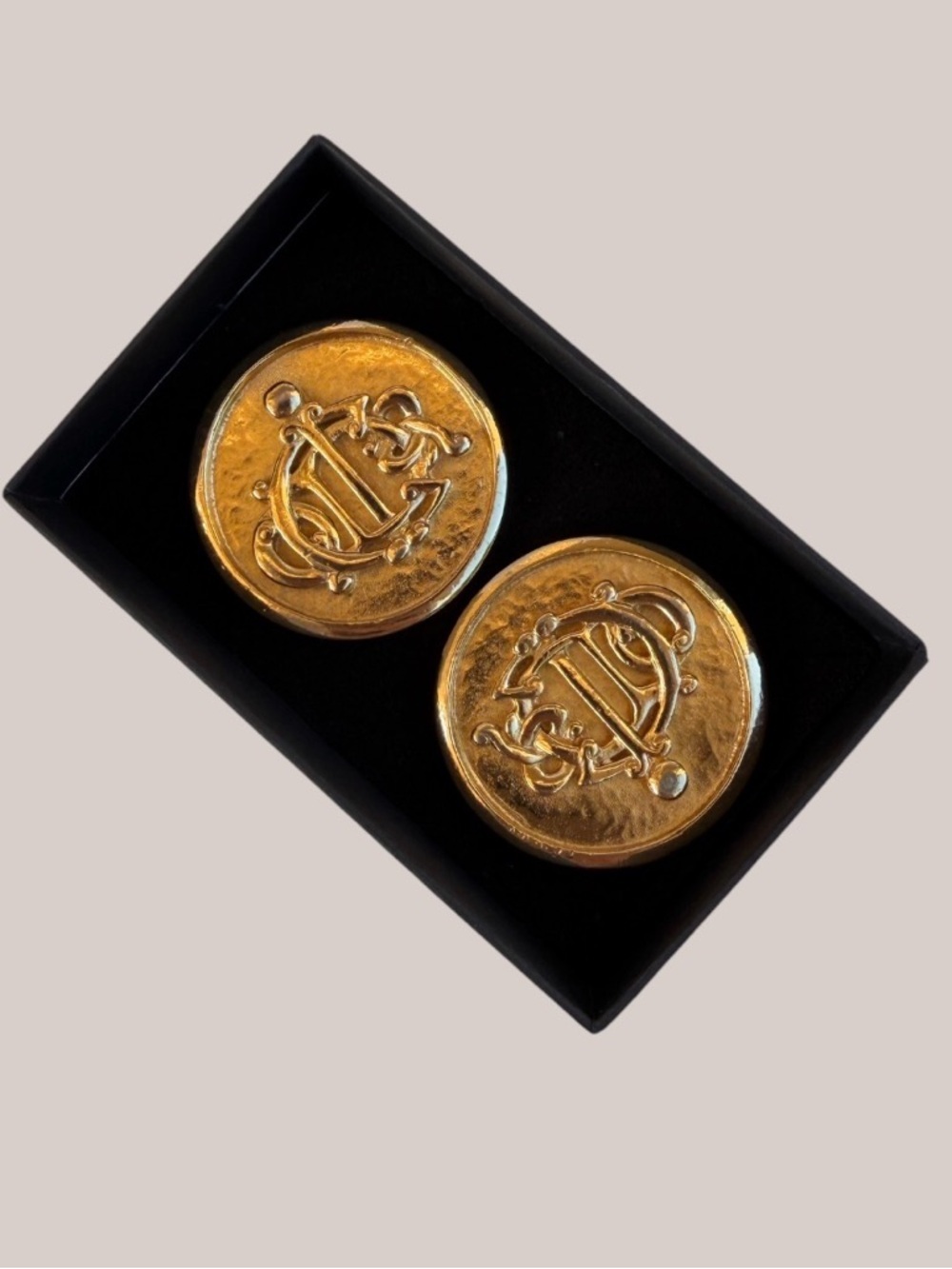 Christian Dior Vintage 1980’s Logo Gold Clip Coin Earrings 1.25” Round Statement - Picture 13 of 13